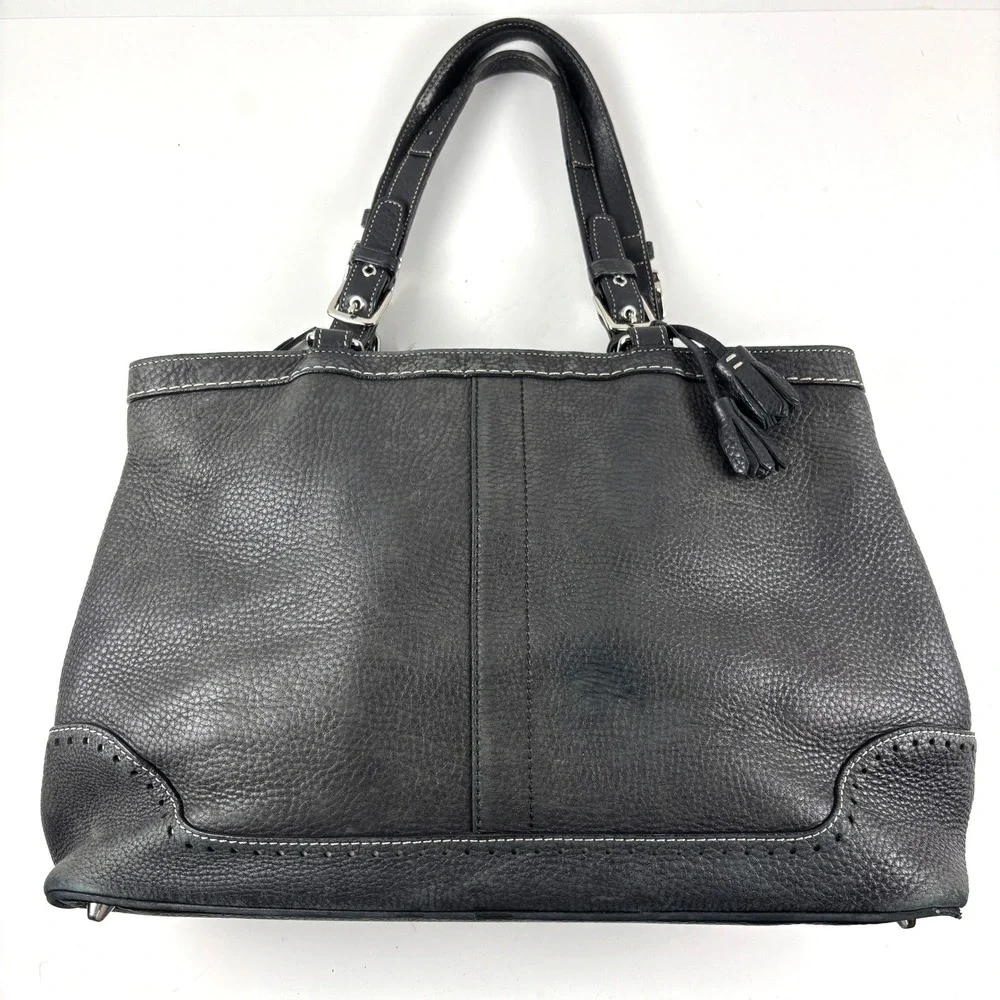Vtg Y2K Coach Hampton Pebble Leather Tote Black Leather 5749 Brogue Tassel